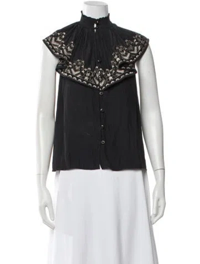 Pre-owned Ramy Brook Patterned Mock Neck Blouse In Gray
