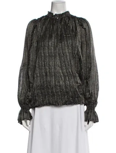 Pre-owned Ramy Brook Patterned Mock Neck Blouse In Multi