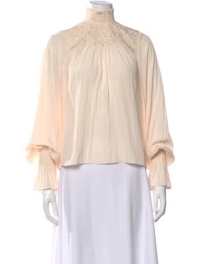 Pre-owned Ramy Brook Patterned Mock Neck Blouse In Neutral