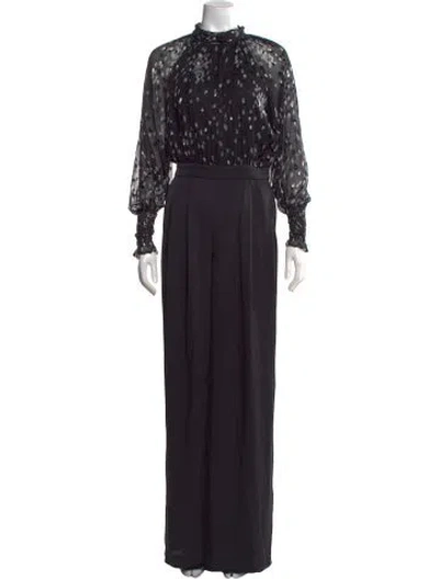Pre-owned Ramy Brook Patterned Mock Neck Jumpsuit In Black