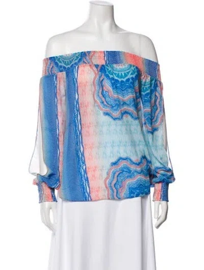 Pre-owned Ramy Brook Patterned Off-the-shoulder Blouse In Blue