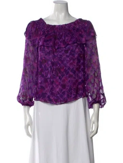 Pre-owned Ramy Brook Patterned Off-the-shoulder Blouse In Purple
