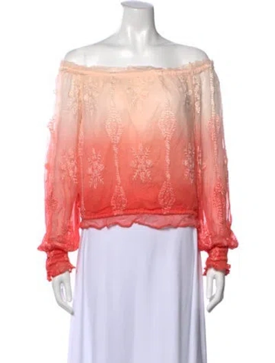 Pre-owned Ramy Brook Patterned Off-the-shoulder Blouse W/ Tags In Pink