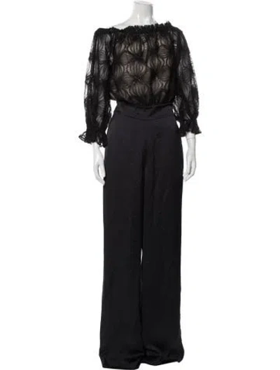 Pre-owned Ramy Brook Patterned Off-the-shoulder Jumpsuit In Black