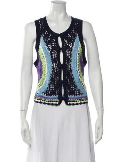 Pre-owned Ramy Brook Patterned Open Front Sweater In Blue
