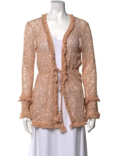 Pre-owned Ramy Brook Patterned Open Front Sweater In Neutrals