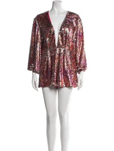 Pre-owned Ramy Brook Patterned Plunge Neckline Jumpsuit In Multicolor