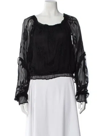 Pre-owned Ramy Brook Patterned Scoop Neck Blouse In Black