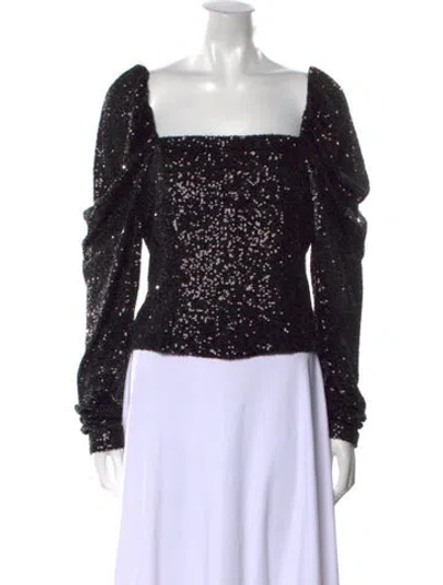 Pre-owned Ramy Brook Patterned Square Neckline Crop Top In Black