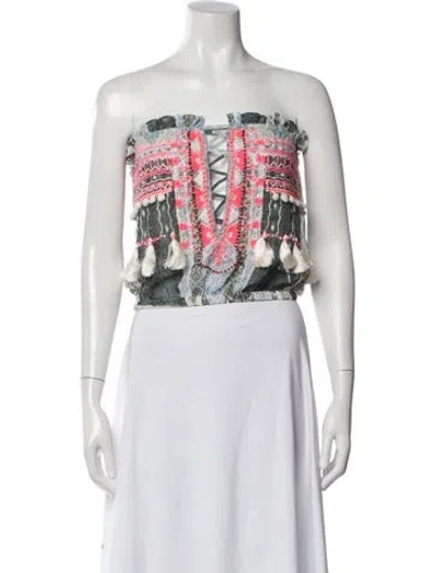 Pre-owned Ramy Brook Patterned Strapless Crop Top W/ Tags In Green