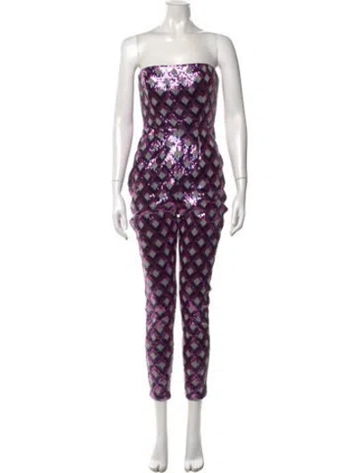 Pre-owned Ramy Brook Patterned Strapless Jumpsuit In Purple