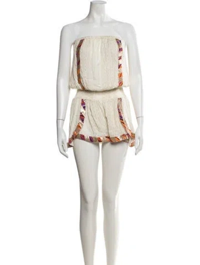 Pre-owned Ramy Brook Patterned Strapless Romper In Neutrals