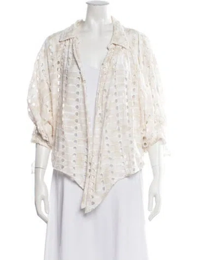 Pre-owned Ramy Brook Patterned Three-quarter Sleeve Blouse In Neutrals