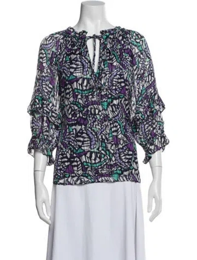 Pre-owned Ramy Brook Patterned Tie Neck Blouse In Multi