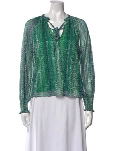 Pre-owned Ramy Brook Patterned Tie Neck Blouse W/ Tags In Green