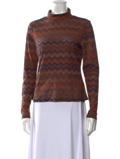 Pre-owned Ramy Brook Patterned Turtleneck Sweater In Brown