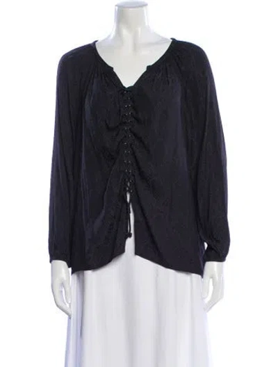 Pre-owned Ramy Brook Patterned V-neck Blouse In Black