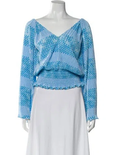 Pre-owned Ramy Brook Patterned V-neck Blouse In Blue