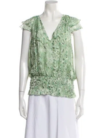 Pre-owned Ramy Brook Patterned V-neck Blouse In Green