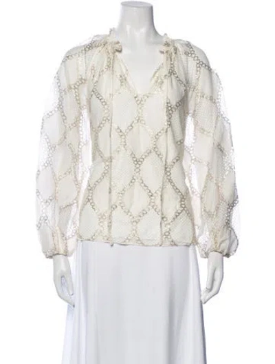 Pre-owned Ramy Brook Patterned V-neck Blouse In Neutrals