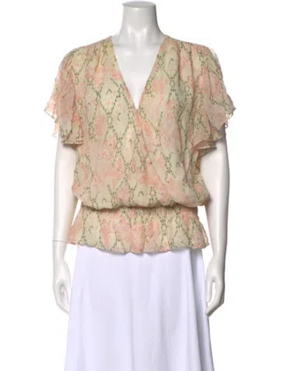 Pre-owned Ramy Brook Patterned V-neck Blouse In Pink