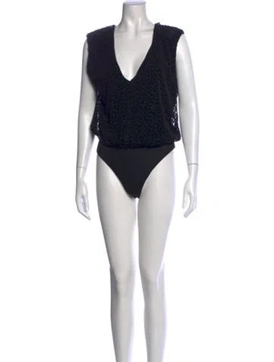 Pre-owned Ramy Brook Patterned V-neck Bodysuit In Black