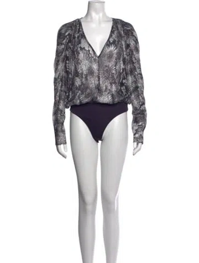 Pre-owned Ramy Brook Patterned V-neck Bodysuit In White