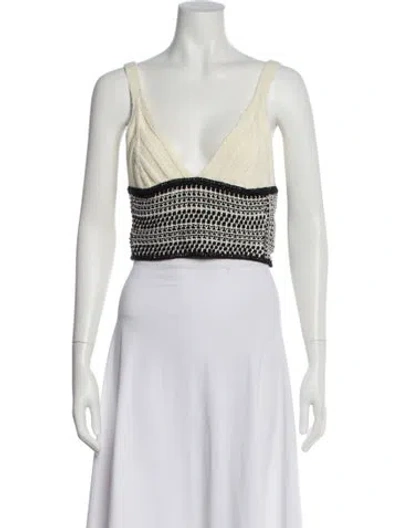 Pre-owned Ramy Brook Patterned V-neck Crop Top In White