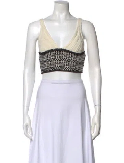 Pre-owned Ramy Brook Patterned V-neck Crop Top In White