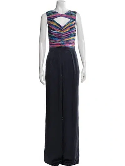 Pre-owned Ramy Brook Patterned V-neck Jumpsuit In Blue
