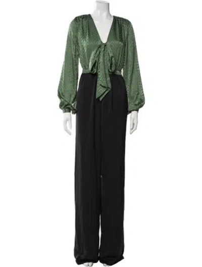 Pre-owned Ramy Brook Patterned V-neck Jumpsuit In Green