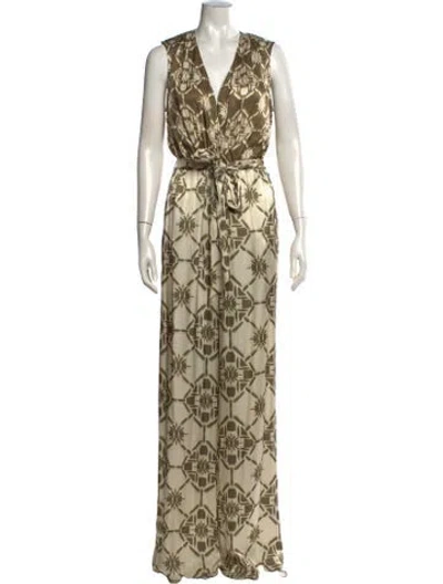 Pre-owned Ramy Brook Patterned V-neck Jumpsuit In Neutrals