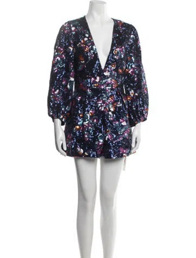 Pre-owned Ramy Brook Patterned V-neck Romper In Blue