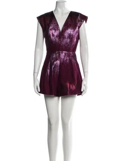Pre-owned Ramy Brook Patterned V-neck Romper In Purple