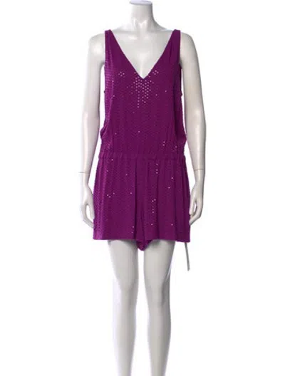 Pre-owned Ramy Brook Patterned V-neck Romper In Purple