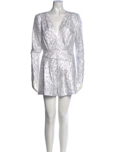Pre-owned Ramy Brook Patterned V-neck Romper W/ Tags In Metallic