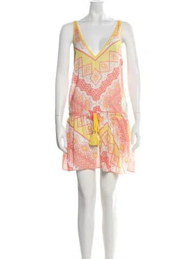 Pre-owned Ramy Brook Patterned V-neck Romper In Yellow