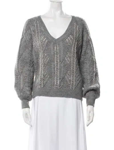 Pre-owned Ramy Brook Patterned V-neck Sweater In Grey