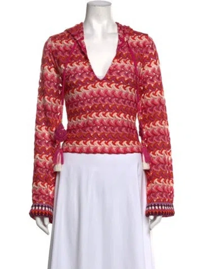 Pre-owned Ramy Brook Patterned V-neck Sweater In Pink