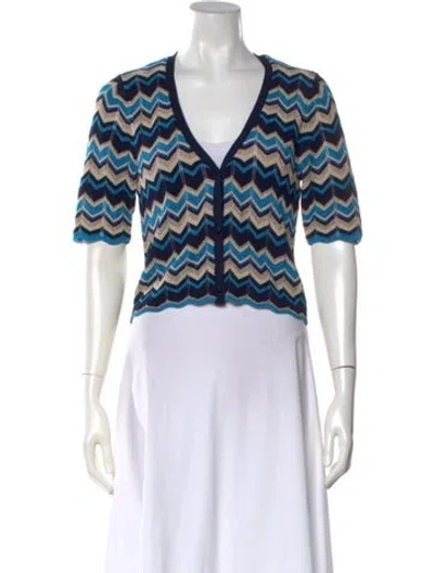 Pre-owned Ramy Brook Patterned V-neck Sweater W/ Tags In Blue