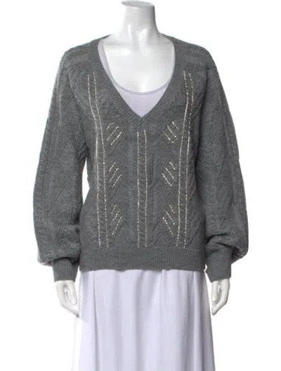 Pre-owned Ramy Brook Patterned V-neck Sweater W/ Tags In Grey