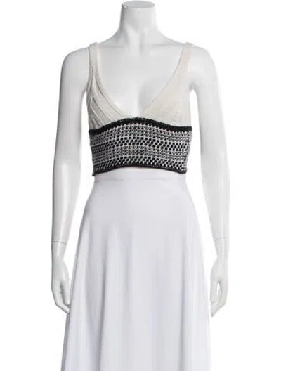 Pre-owned Ramy Brook Patterned V-neck Sweater In White