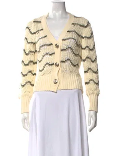 Pre-owned Ramy Brook Patterned V-neck Sweater In Yellow