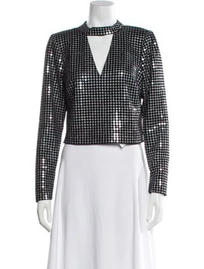 Pre-owned Ramy Brook Patterned V-neck Top In Black