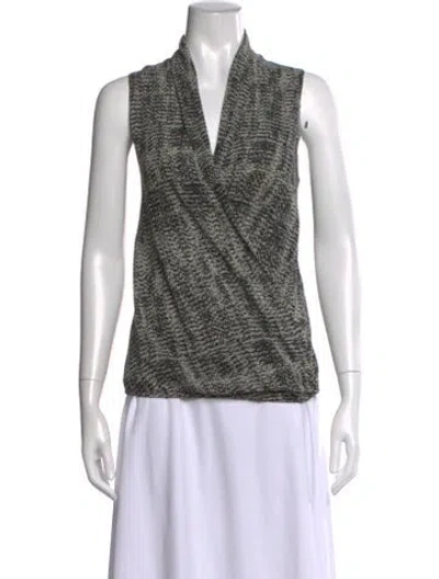 Pre-owned Ramy Brook Patterned V-neck Top In Black