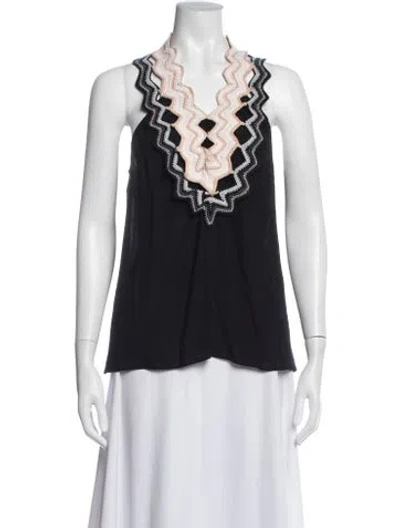 Pre-owned Ramy Brook Patterned V-neck Top In Black