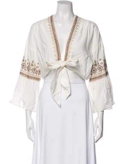 Pre-owned Ramy Brook Patterned V-neck Top W/ Tags In White