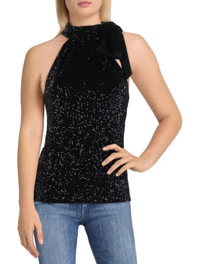 Ramy Brook Paula Womens Sequined Tie Neck Tank Top In Black