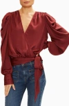Ramy Brook Pauline Satin Wrap Front Blouse In Cabernet