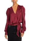 Ramy Brook Pauline Satin Wrap Front Blouse In Red